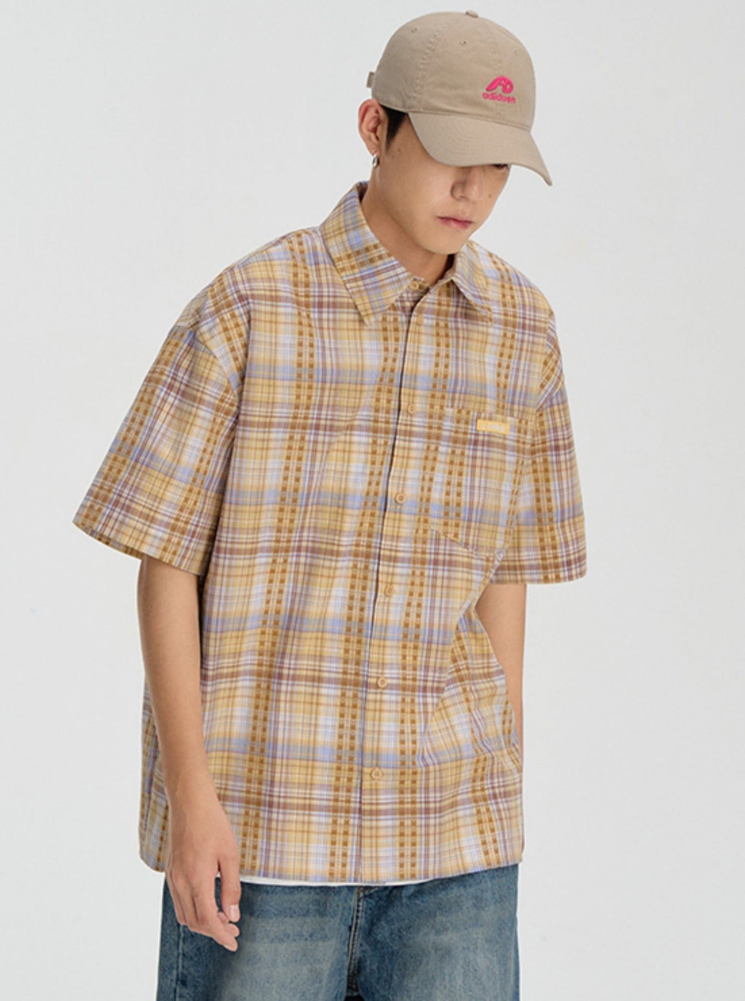 Summer Shirt with Embroidered Checkered Pattern - chiclara