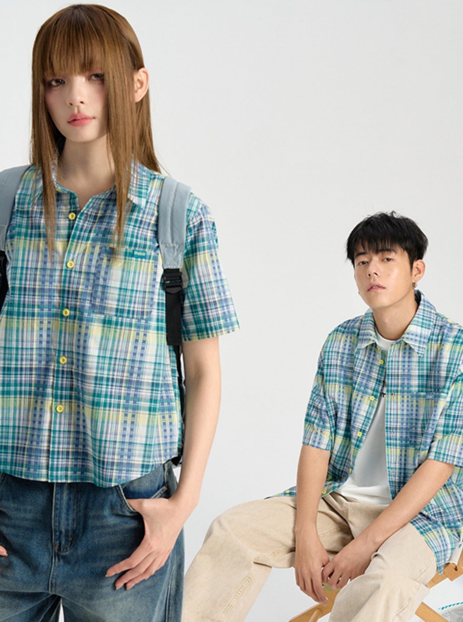 Summer Shirt with Embroidered Checkered Pattern - chiclara