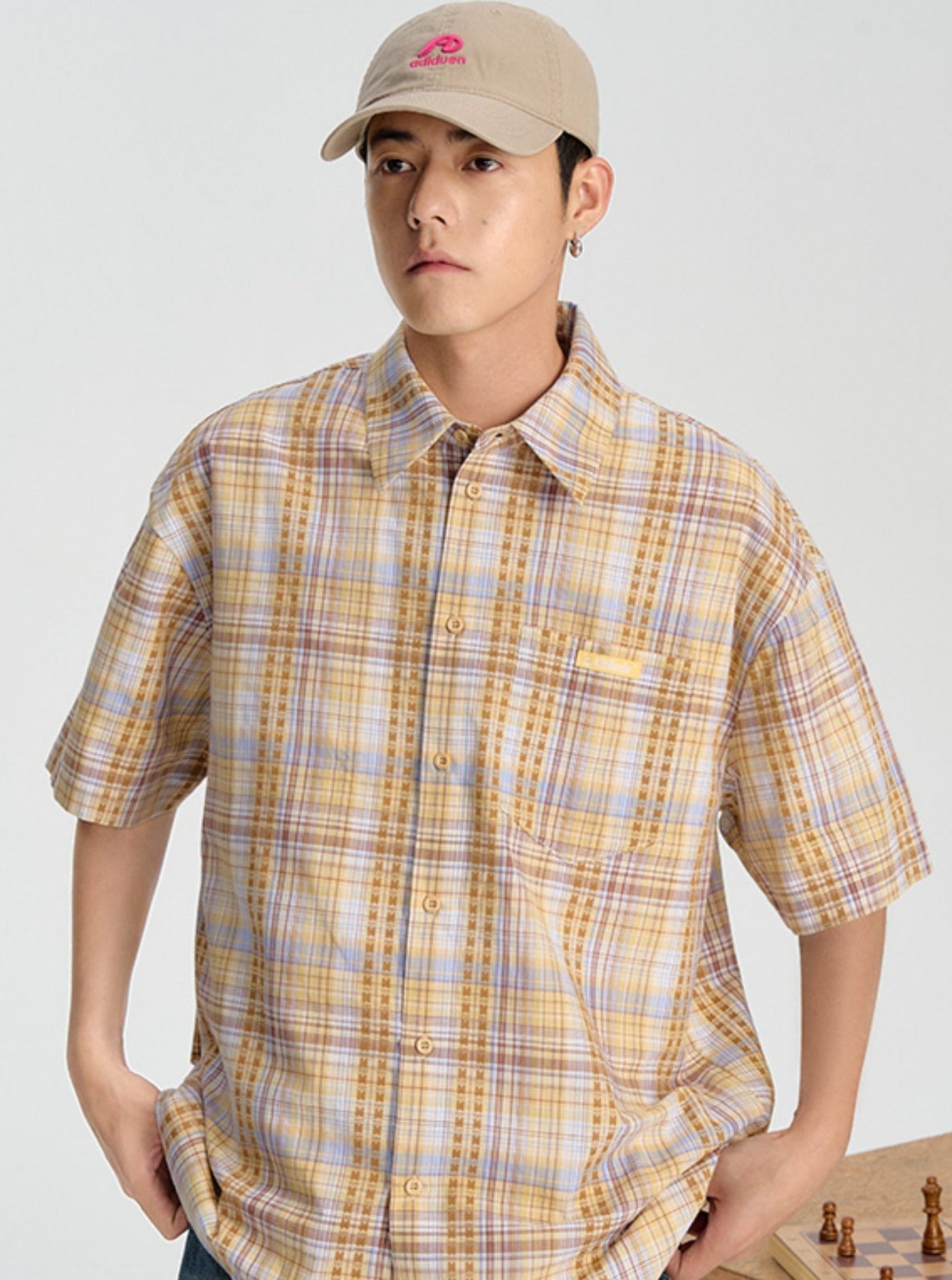 Summer Shirt with Embroidered Checkered Pattern - chiclara