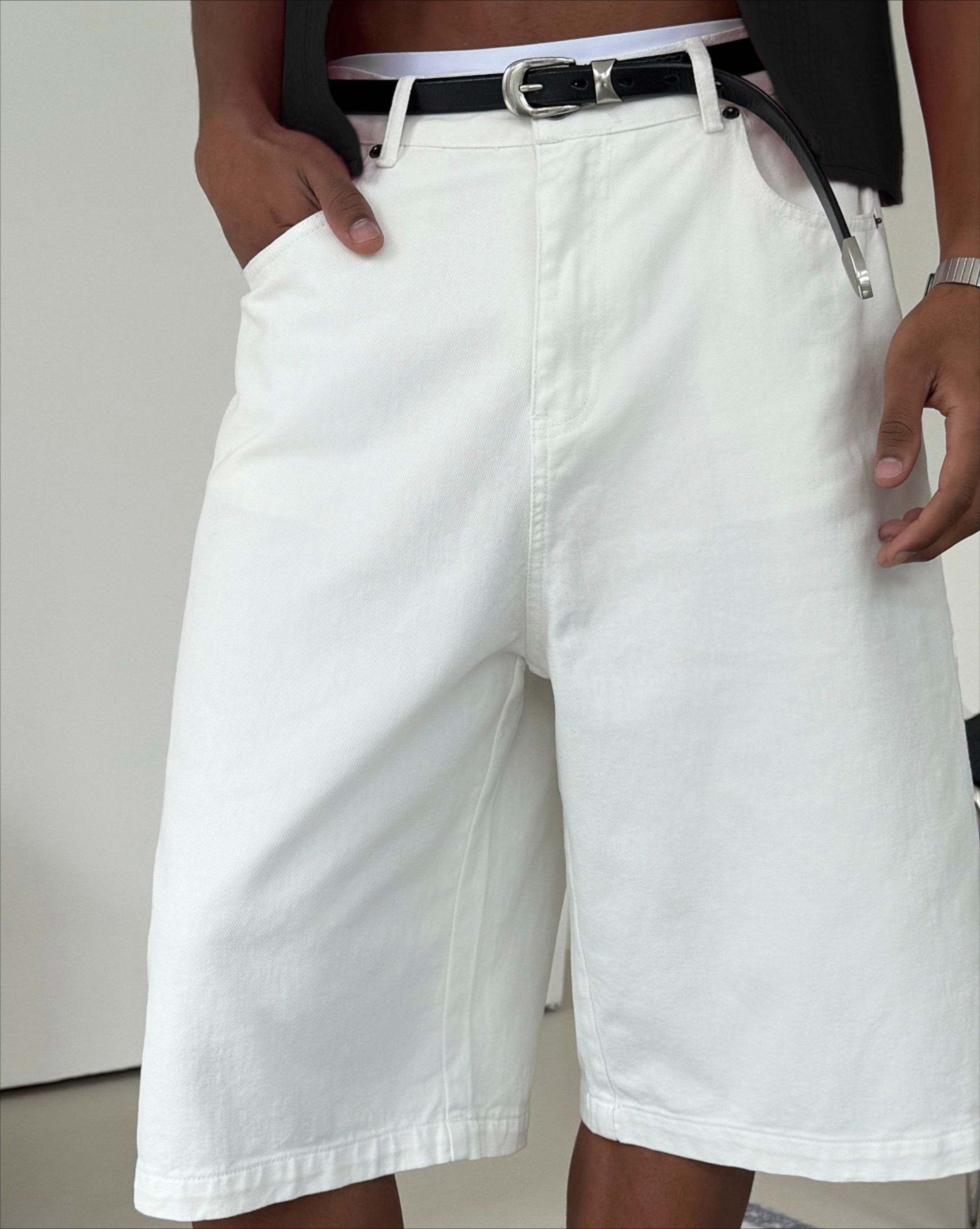 White Relax Fit Bermuda Shorts