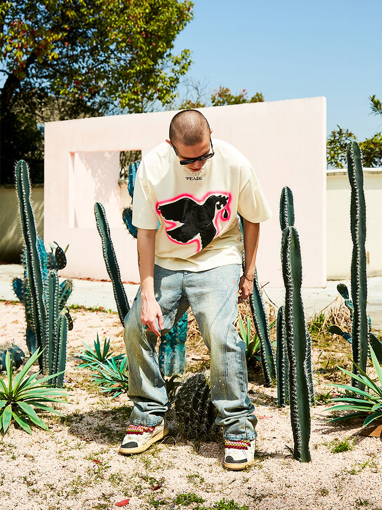 Serene Peace Dove Suede Foam Printed T-Shirt - chiclara