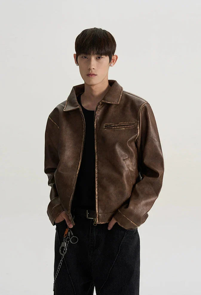 Vintage Brown Leather Biker Jacket