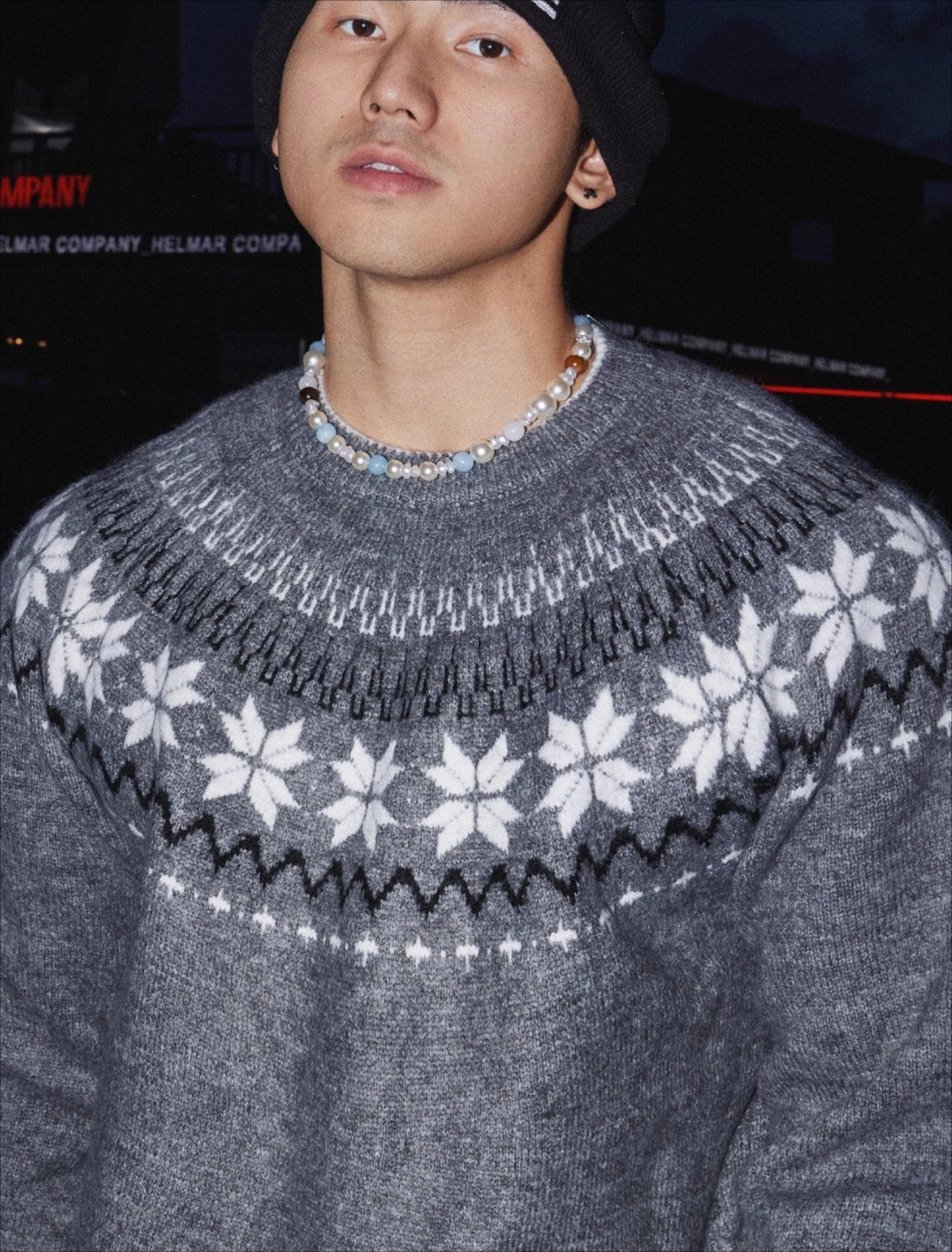 Gray Snowflake Knit Sweater