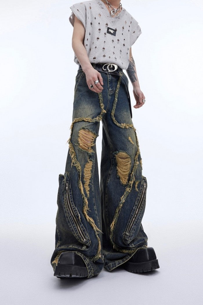 Retro Ripped Deconstructed Jeans - chiclara