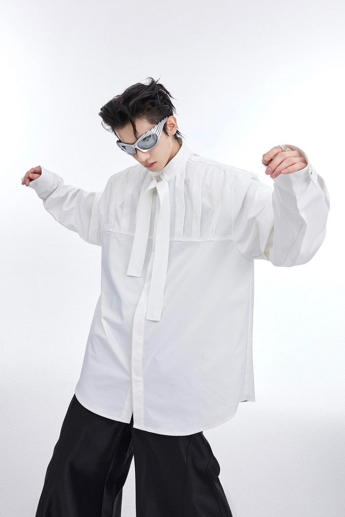 Pleated Long Sleeve Button-Down - chiclara